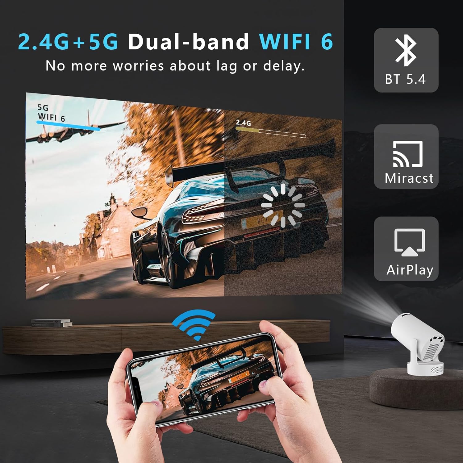 Portable WiFi Bluetooth Mini Projector 4K 1080P Support 180° Rotatable Mouse Control for 40-200" Smart Outdoor Home Viewing - Image 8