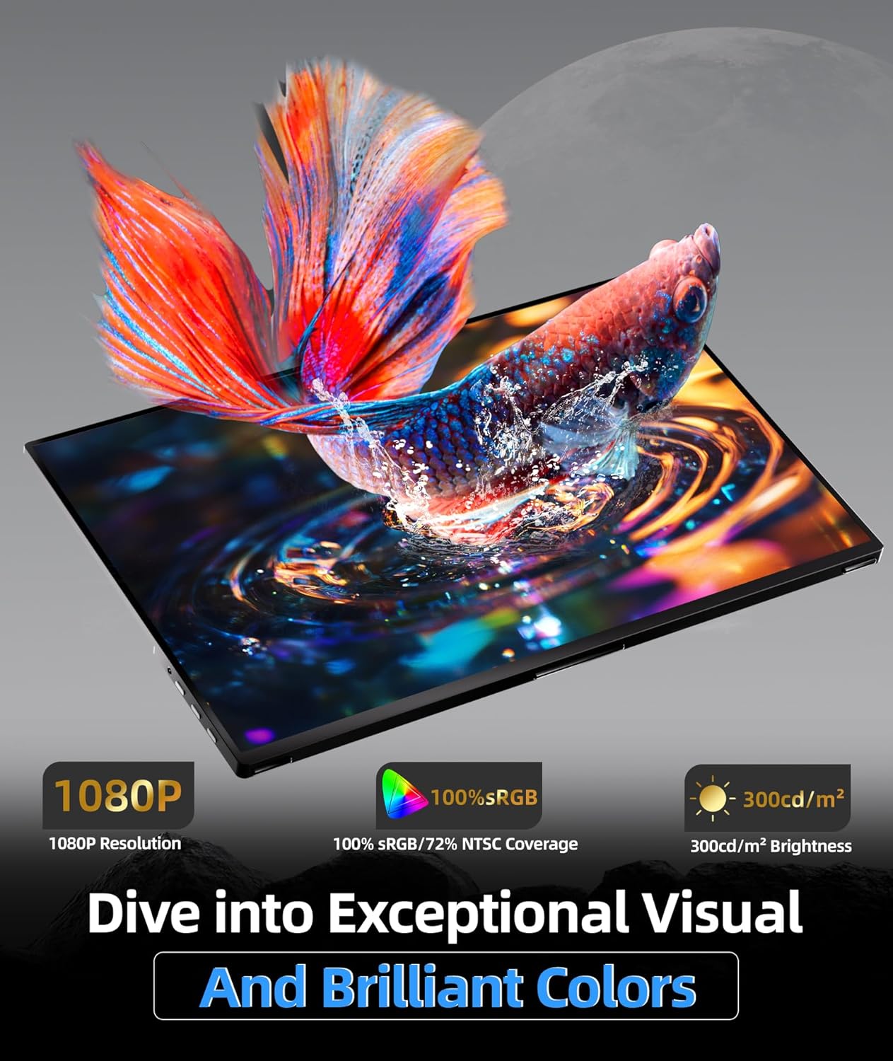 18.5 Inch FHD 1080P 100% sRGB Portable Monitor with Smart Cover and Speakers - Image 2