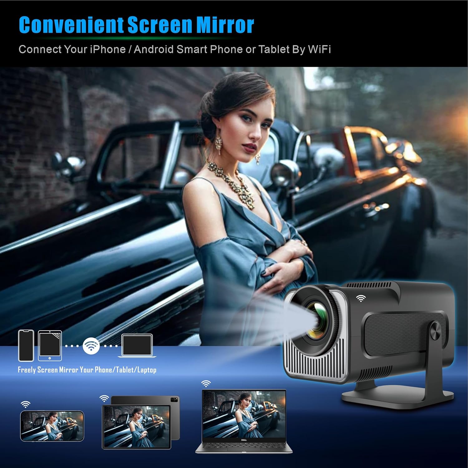 HY320 Portable Mini Projector Full HD 4K Support Android 11 WIFI 6 Bluetooth 5 300ANSI 130" Screen 270° Rotatable - Image 3