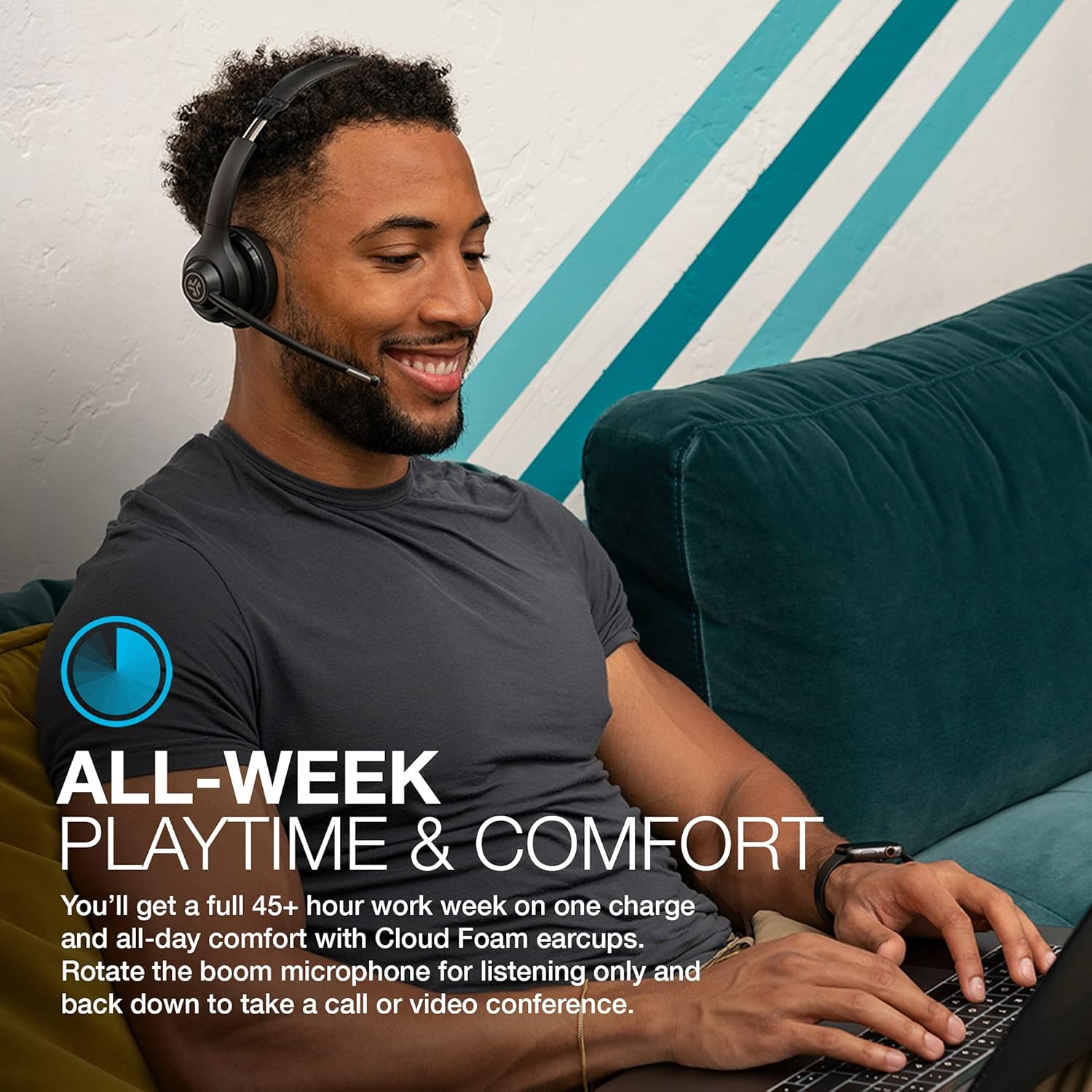 JLab Go Work Wireless On Ear Headset with Microphone 45+ Hour Playtime PC Bluetooth Multipoint Connectivity - Image 3