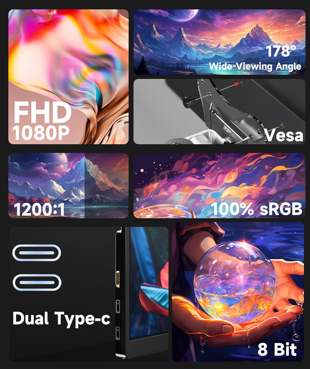 18.5 Inch FHD 1080P 100% sRGB Portable Monitor with Smart Cover and Speakers - Image 8