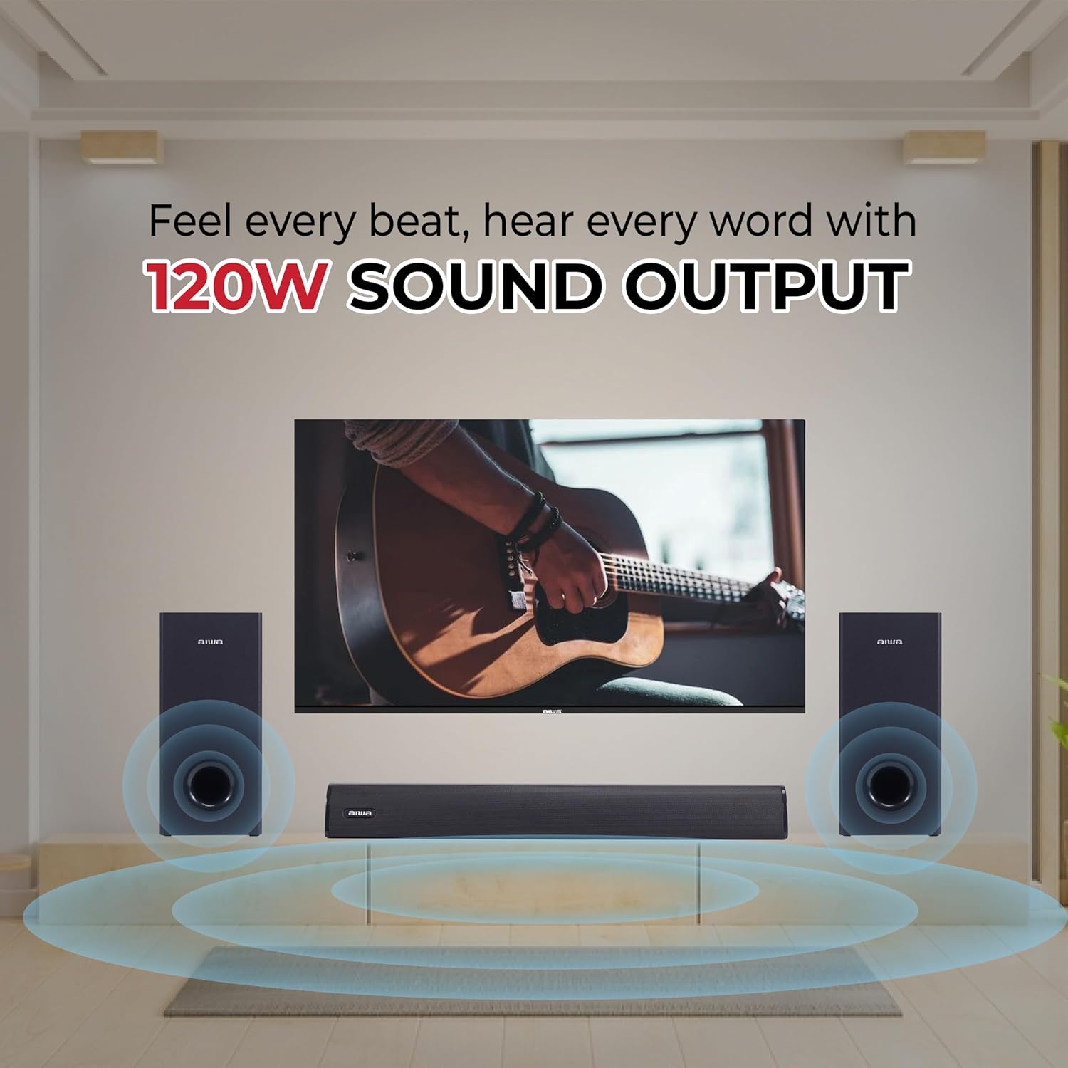 Aiwa Signature Soundbar 2.1 Channel 120W Bluetooth V5.3 Surround Sound with 5.25 Inch Subwoofer and Remote Control Black - Image 5