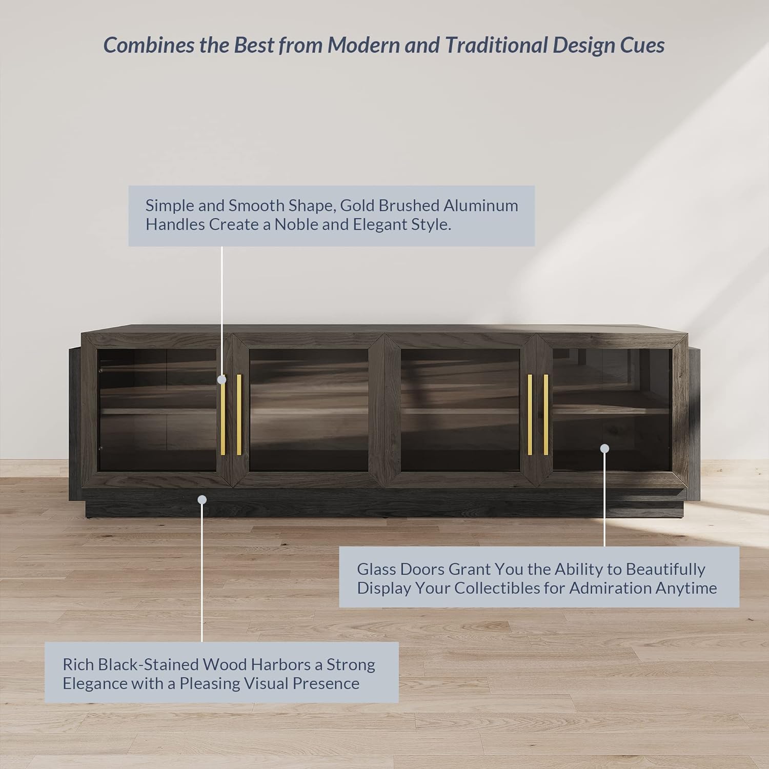 BELLEZE Brixston 70 Inch Modern Wood TV Stand for TVs up to 75 Inch Brown - Image 4