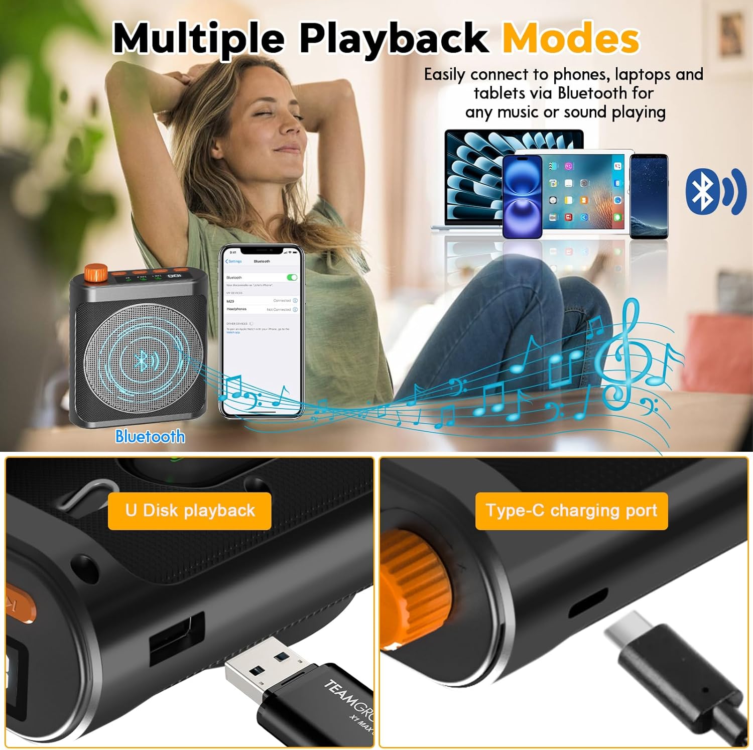 Portable Bluetooth Voice Amplifier Speaker with Magnetic Wireless Lavalier Microphone 20W Classroom/Yoga/Meeting - Image 7