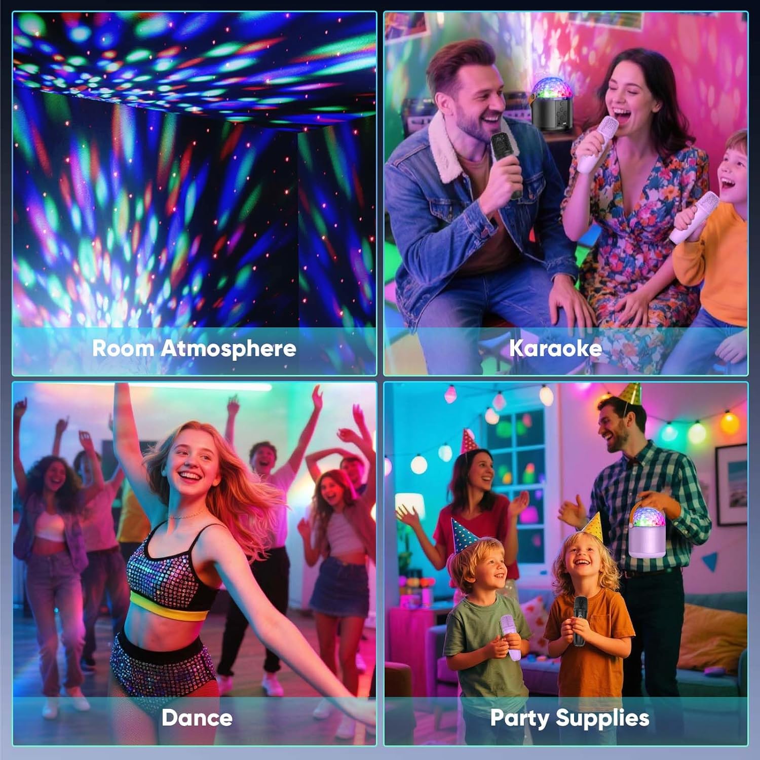 Portable Bluetooth Karaoke Machine with Disco LED Lights and 2 Wireless Microphones for Family Home Parties - Image 3