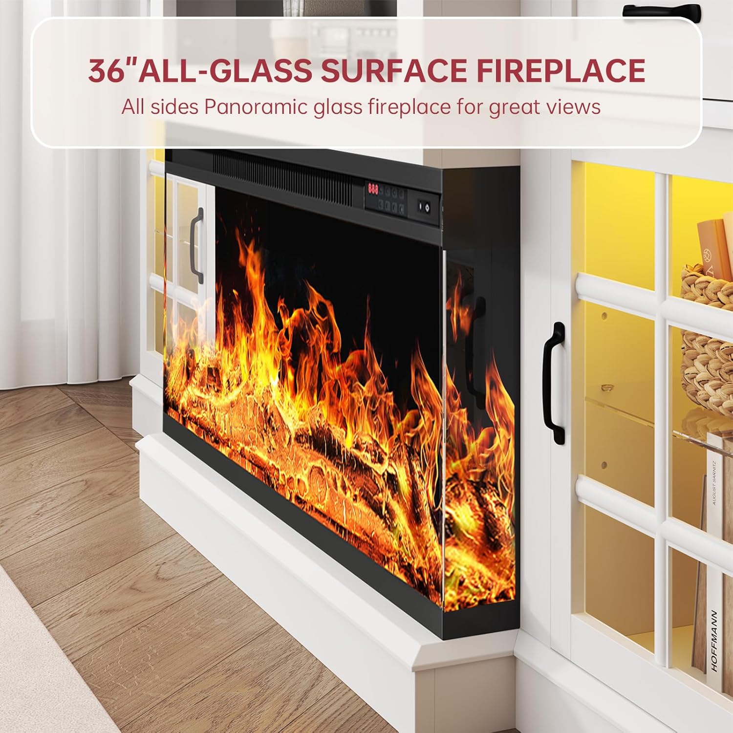 oneinmil 70 Inch Farmhouse White Fireplace TV Stand with 36 Inch Electric Fireplace and LED Lights - Image 4