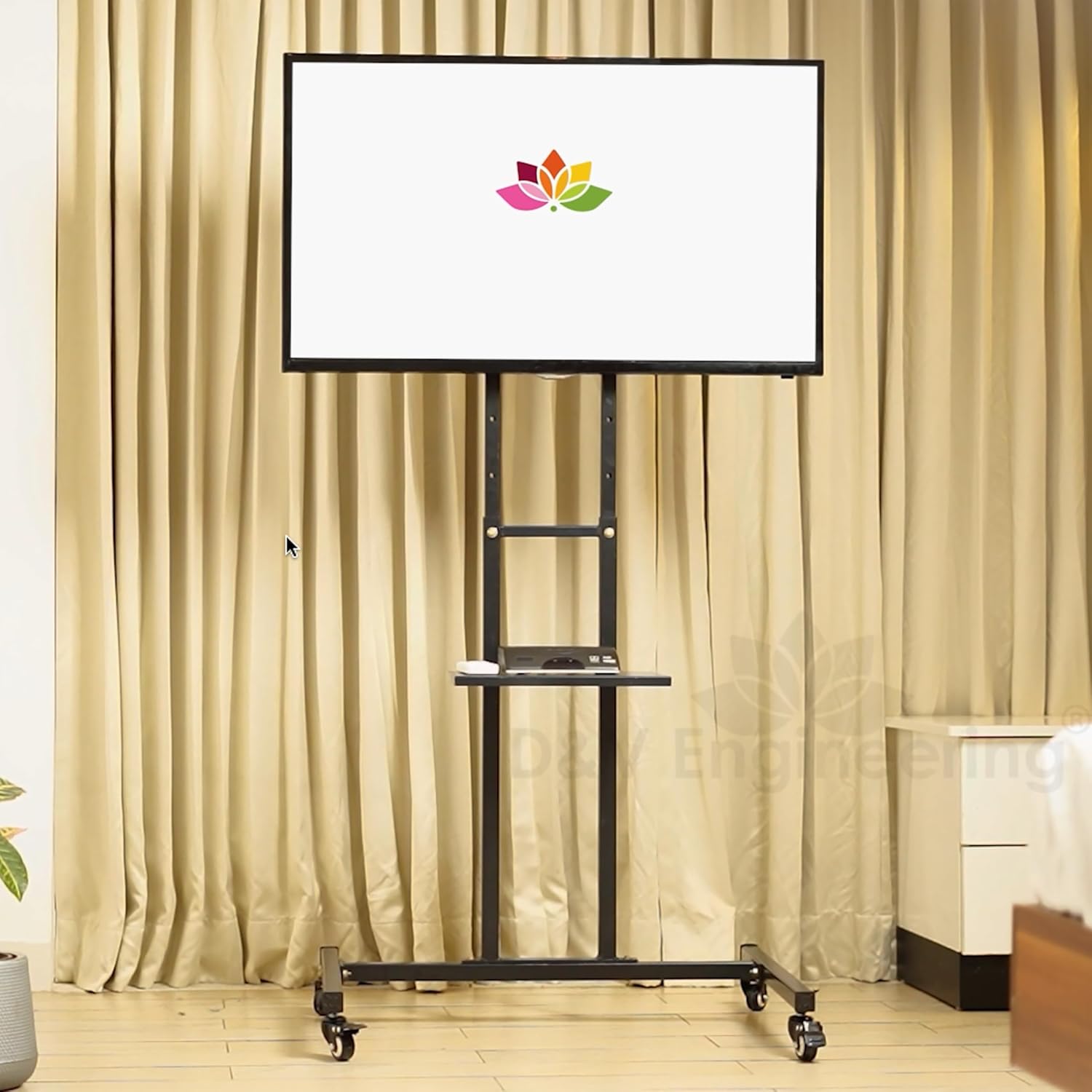 D&V Engineering 32-55 Inch Height Adjustable Metal Mobile TV Stand on Wheels - Image 2