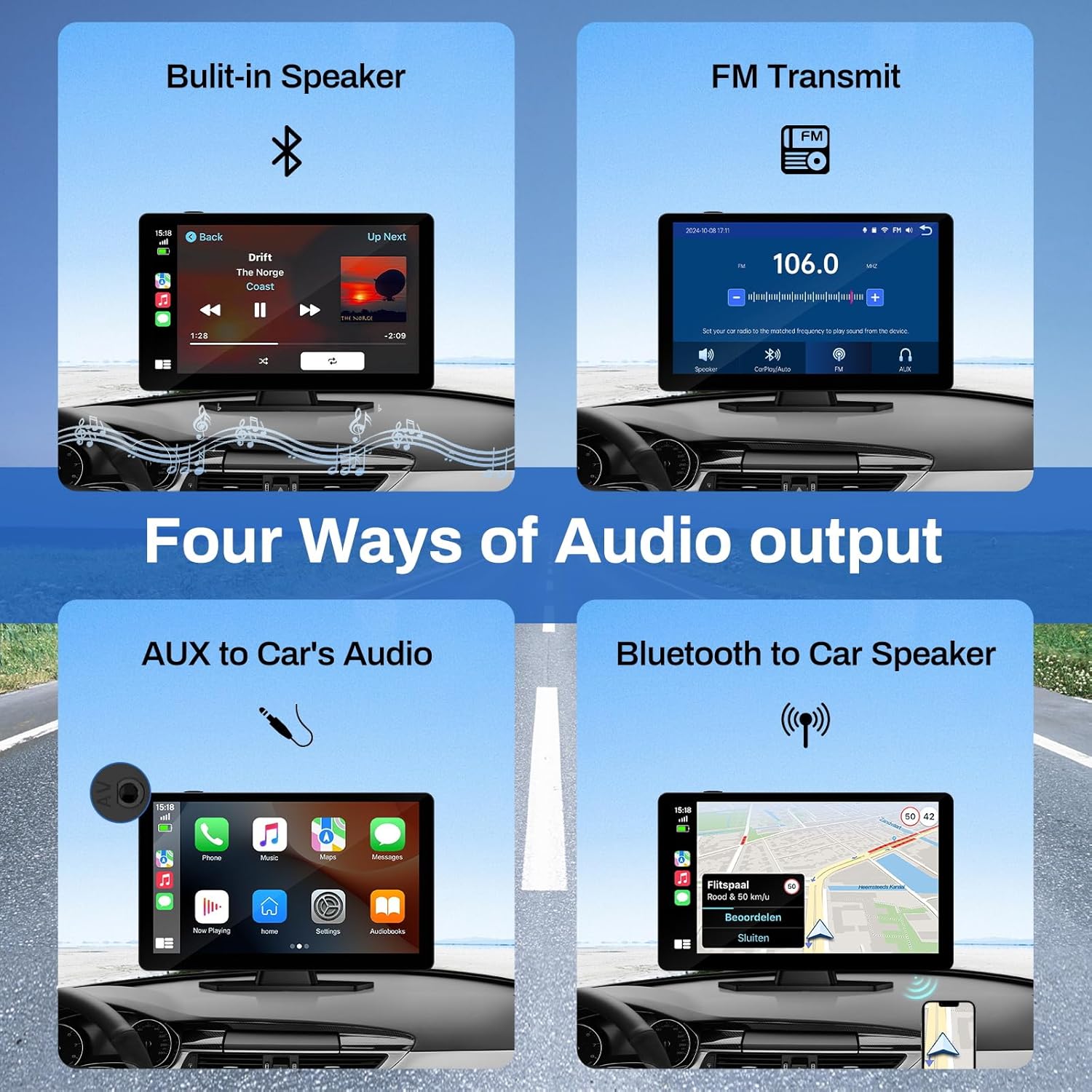 9 Inch Portable Wireless Carplay Android Auto Touchscreen with 4K Dash Cam & 1080p Backup Camera - Image 4