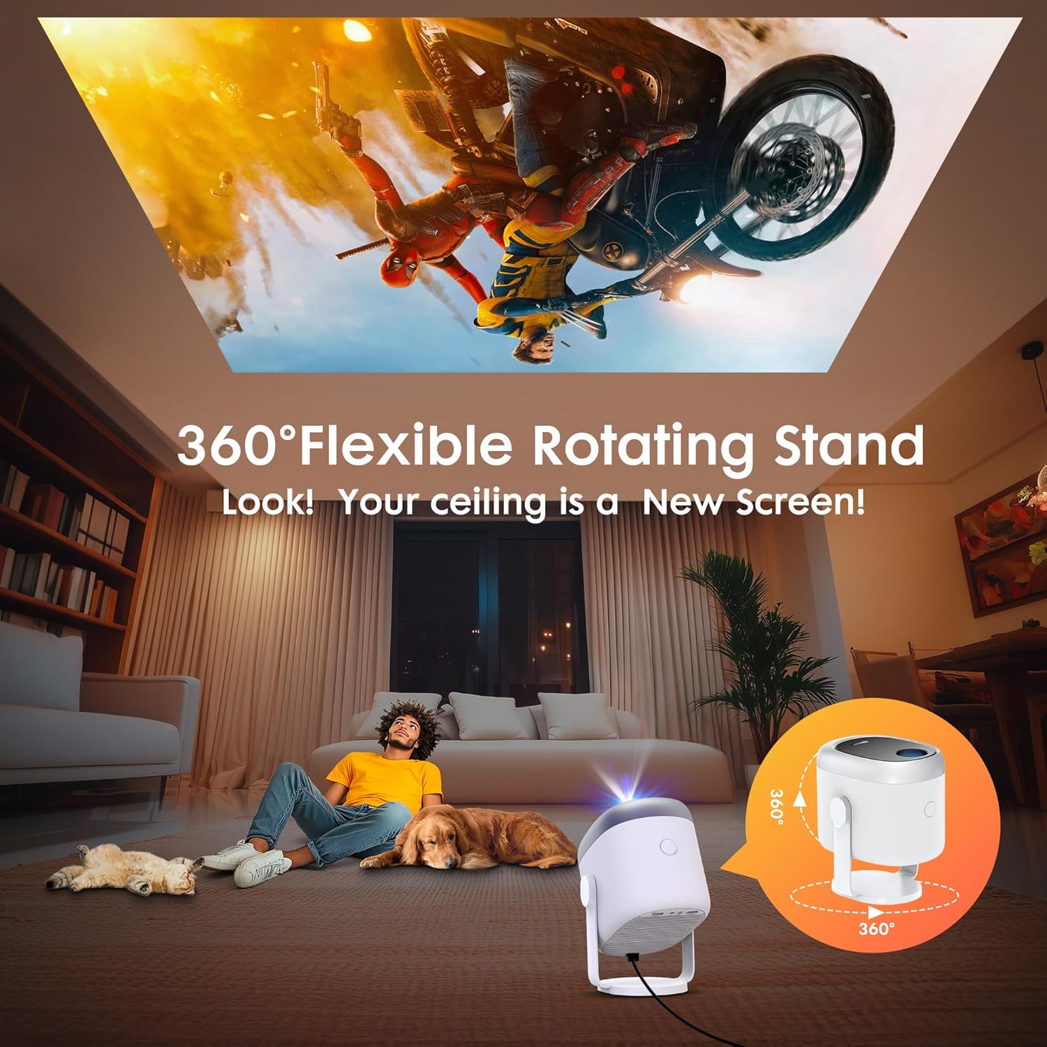 EXTRAVIS H1 Mini Portable Projector 500 ANSI 1080P HD WiFi Bluetooth E-Focus 360° Rotatable Auto Keystone Outdoor Home - Image 2