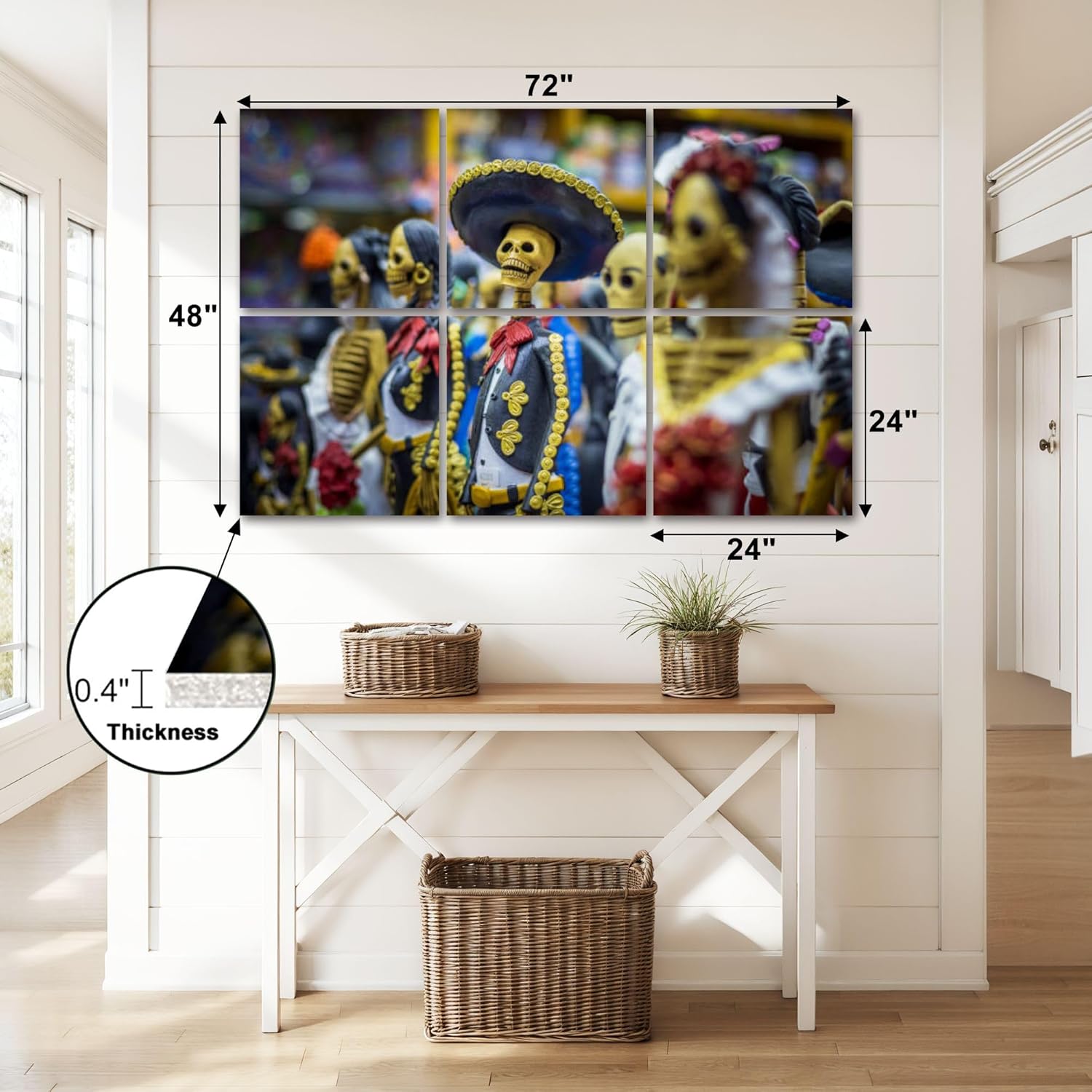 Mexican Calacas 6 Panel Art Acoustic Wall Panels Soundproof Padding Decorative Sound Absorbing 72"x48" - Image 5