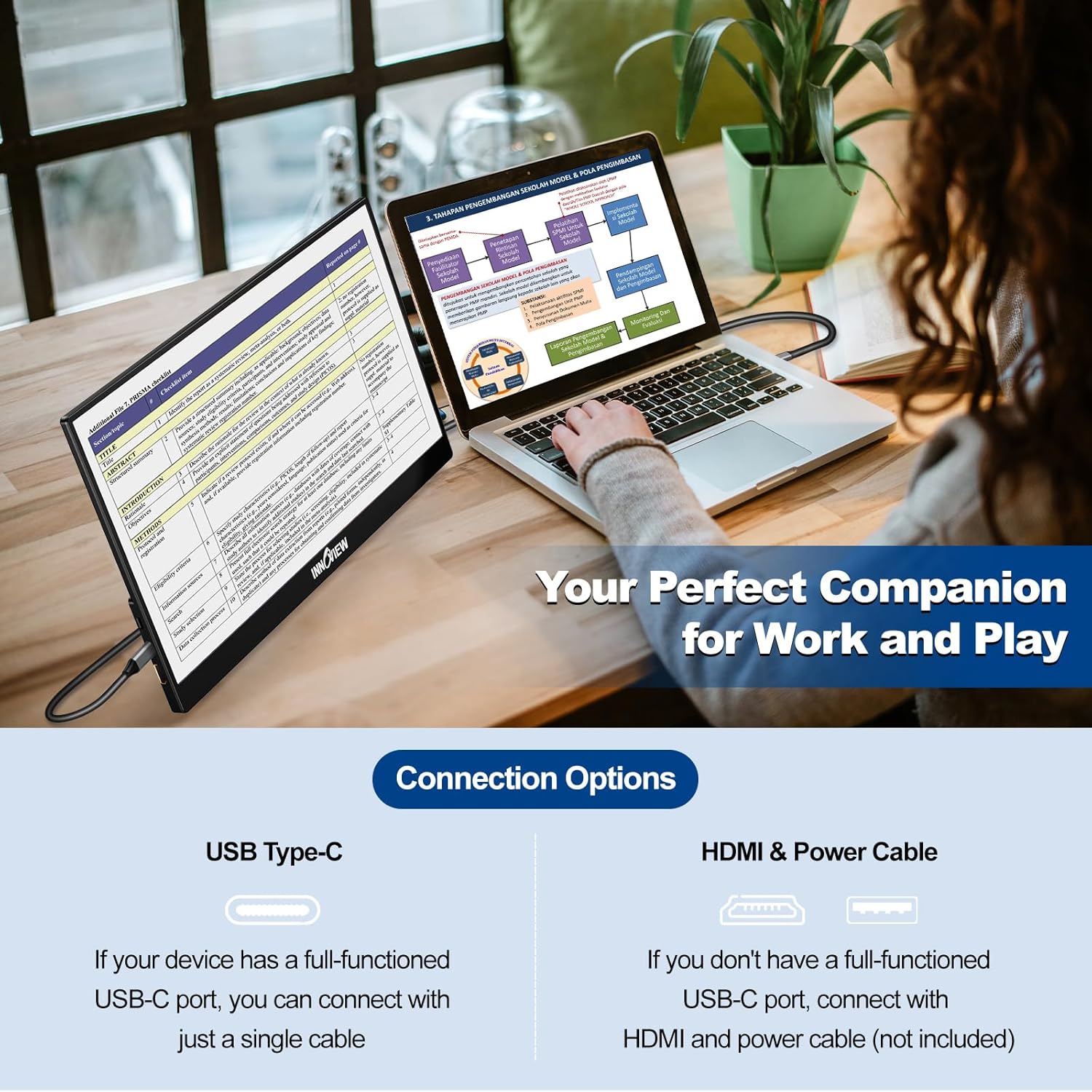 InnoView 15.6 Inch 1080P Portable Monitor with Protective Sleeve and Adjustable Stand - Image 2