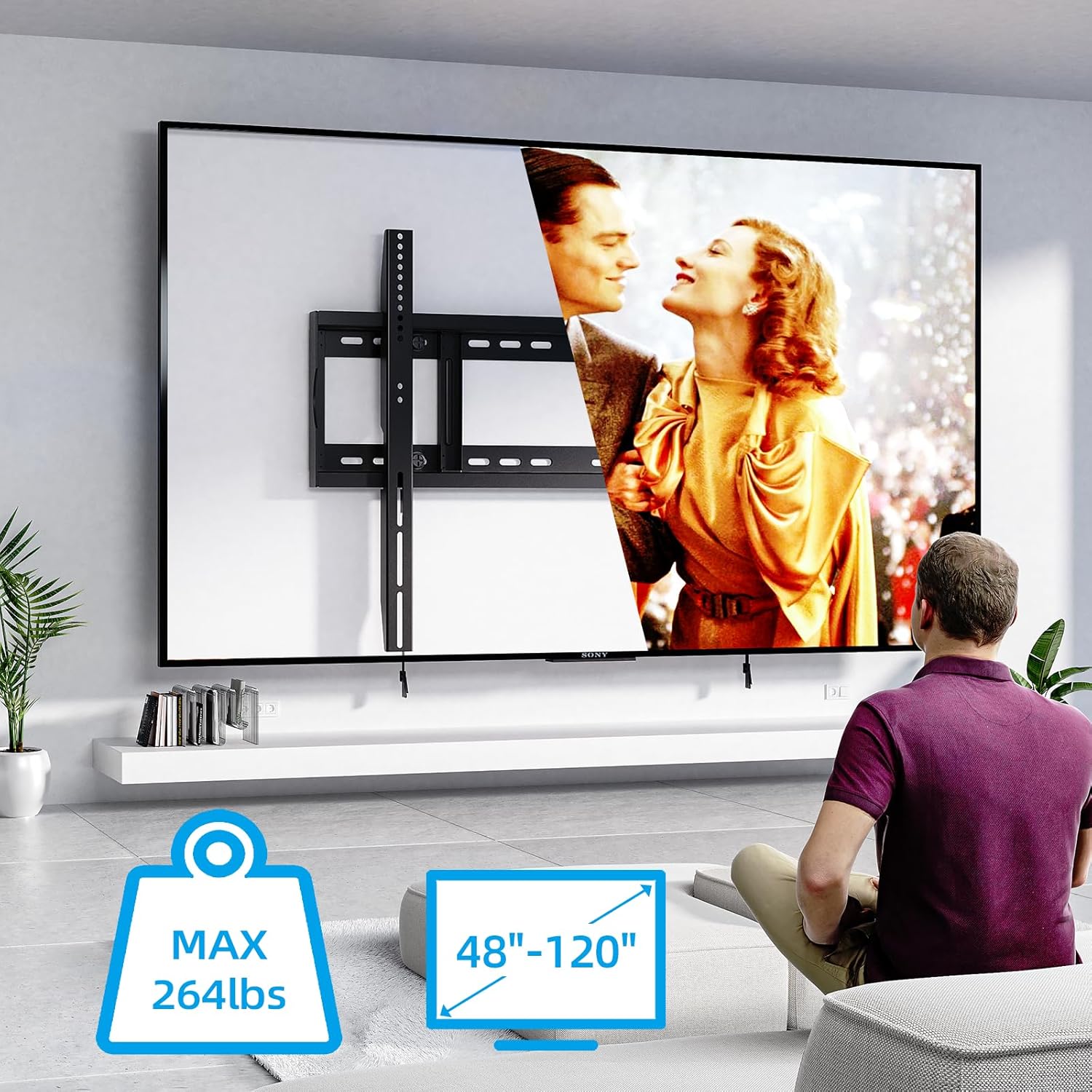 HOME VISION Heavy Duty 264 lbs Capacity 48-120 inch TV Wall Mount Bracket Slim Design - Image 2