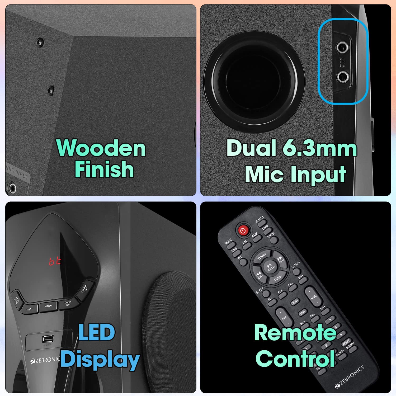 ZEBRONICS BT7591RUCF 5.1 Home Theater Speakers 95W RMS with 5.25" Subwoofer Bluetooth 5.0 Wall Mount - Image 8