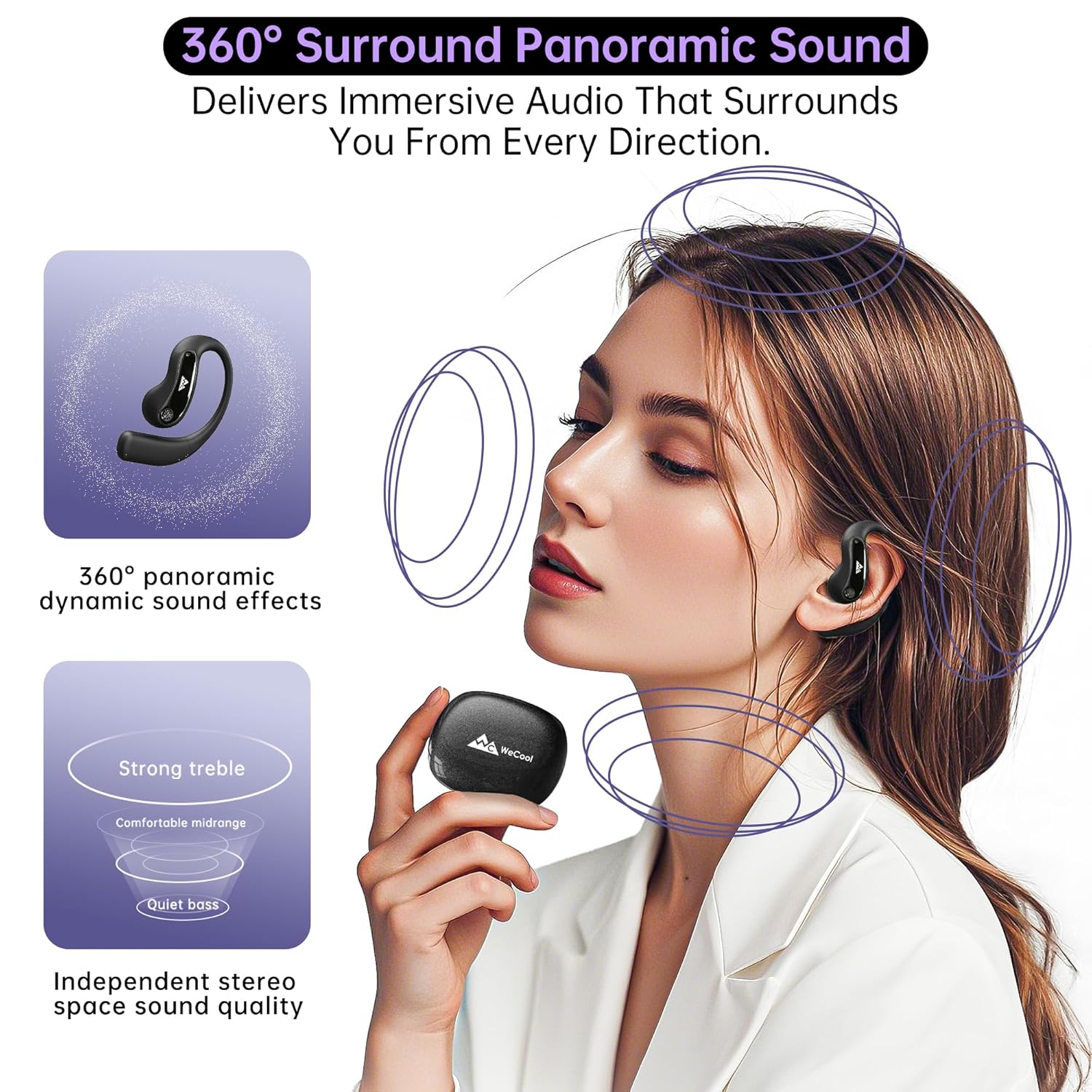 WeCool Moonwalk M1 Pro Open Earbuds 60H Playtime Bluetooth 5.4 Wireless with LED Display IP55 - Image 3