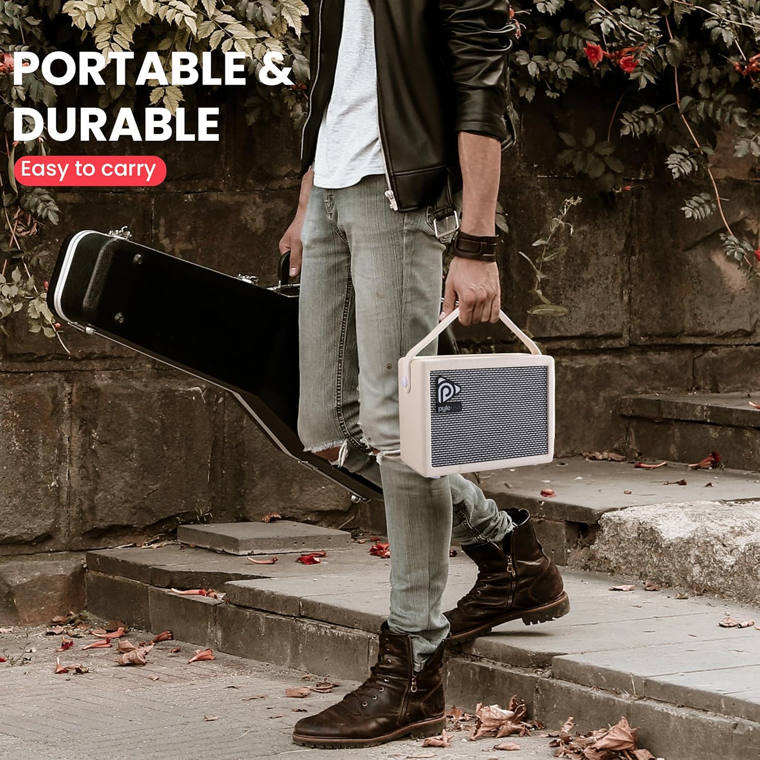 Pyle Portable Electronic Guitar Amplifier 5-Inch Speaker with Volume Bass Treble Controls Lightweight Plywood - Image 3
