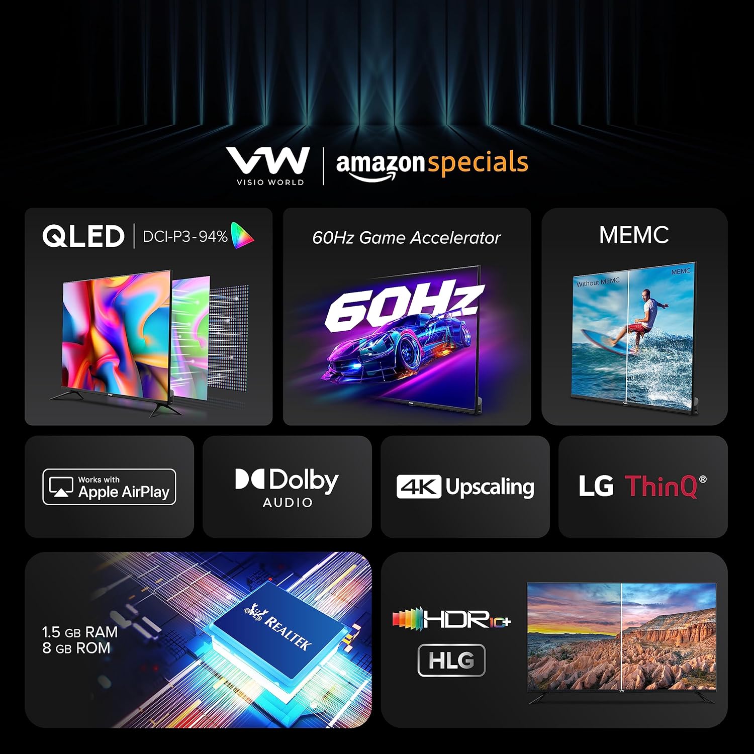 VW 50 Inch QL Frameless 4K Ultra HD Smart QLED TV VW50QUW1 Black - Image 3