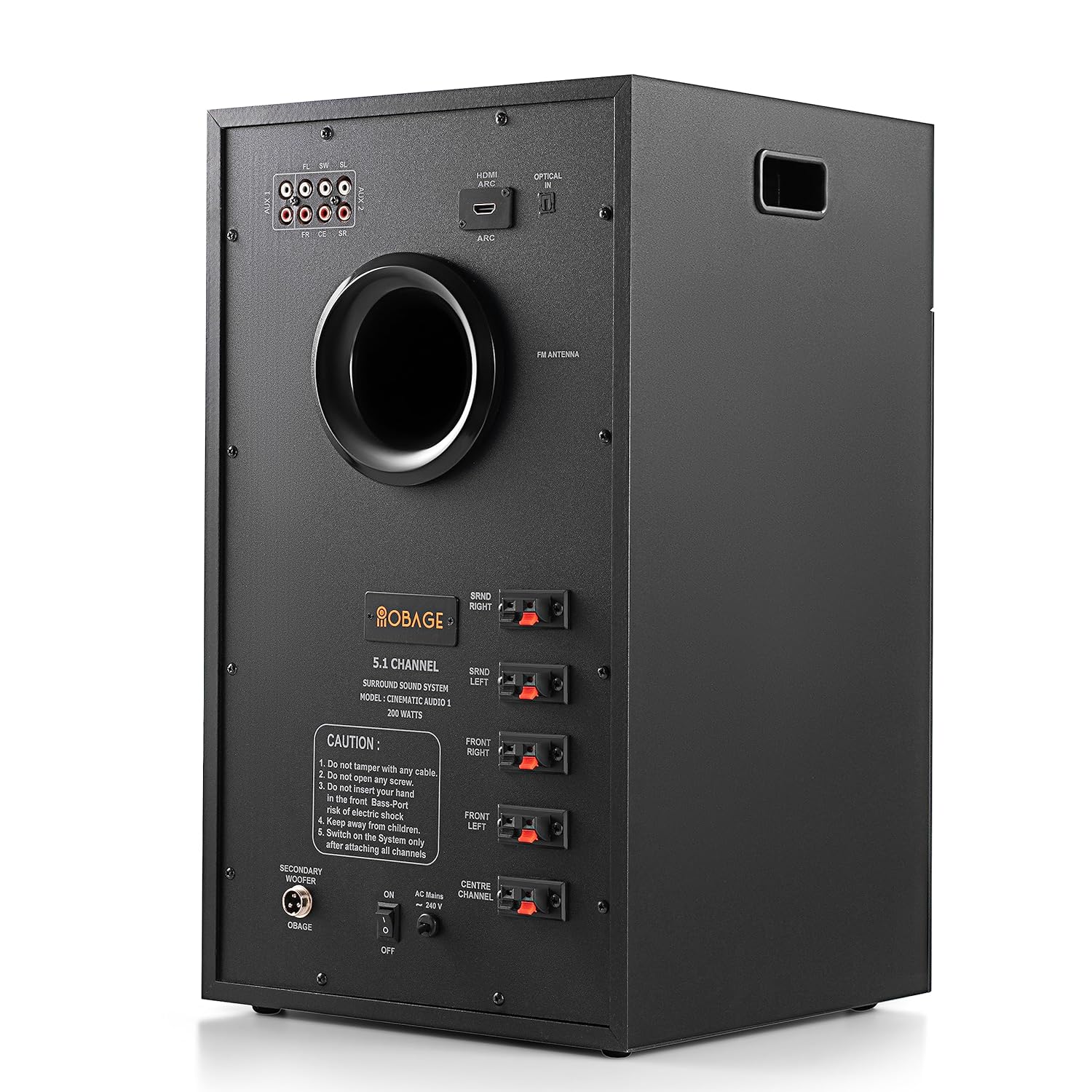 OBAGE New 5.1 CH Home Theater System 200W, 8" Subwoofer, BT v5.3, HDMI ARC, Dark Black - Image 8