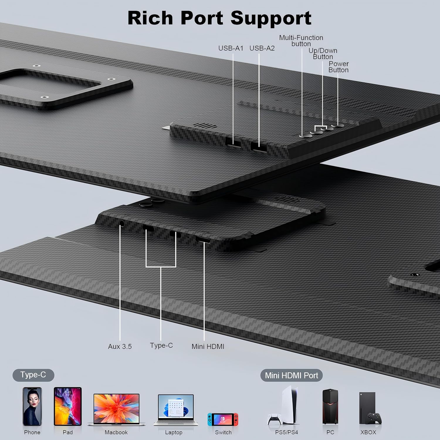 24 Inch Large Portable Monitor 1080P FHD 100Hz IPS USB C HDMI Laptop Screen Extender - Image 7