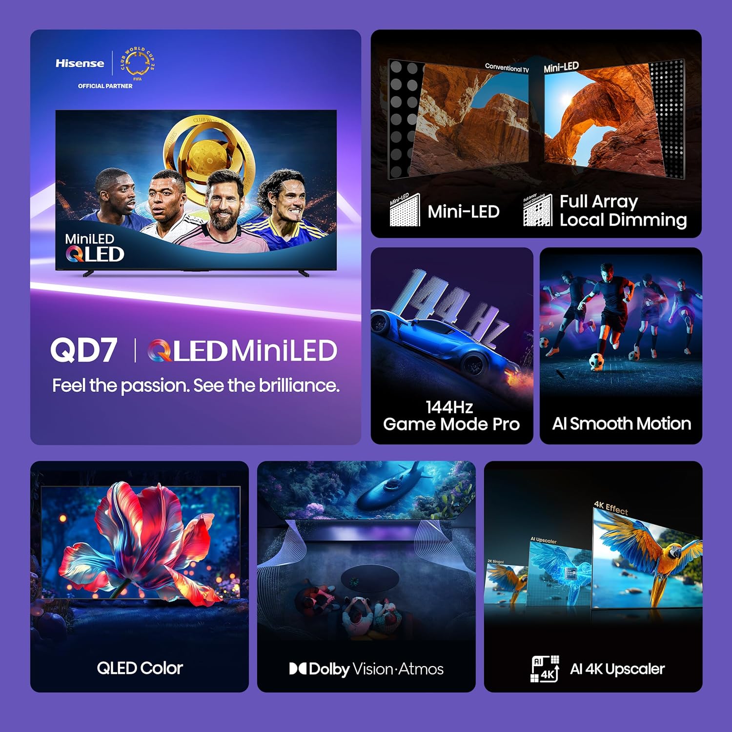 Hisense 75 Inch QD7 Series Mini-LED 4K UHD Smart Fire TV 2025 Model Black - Image 3