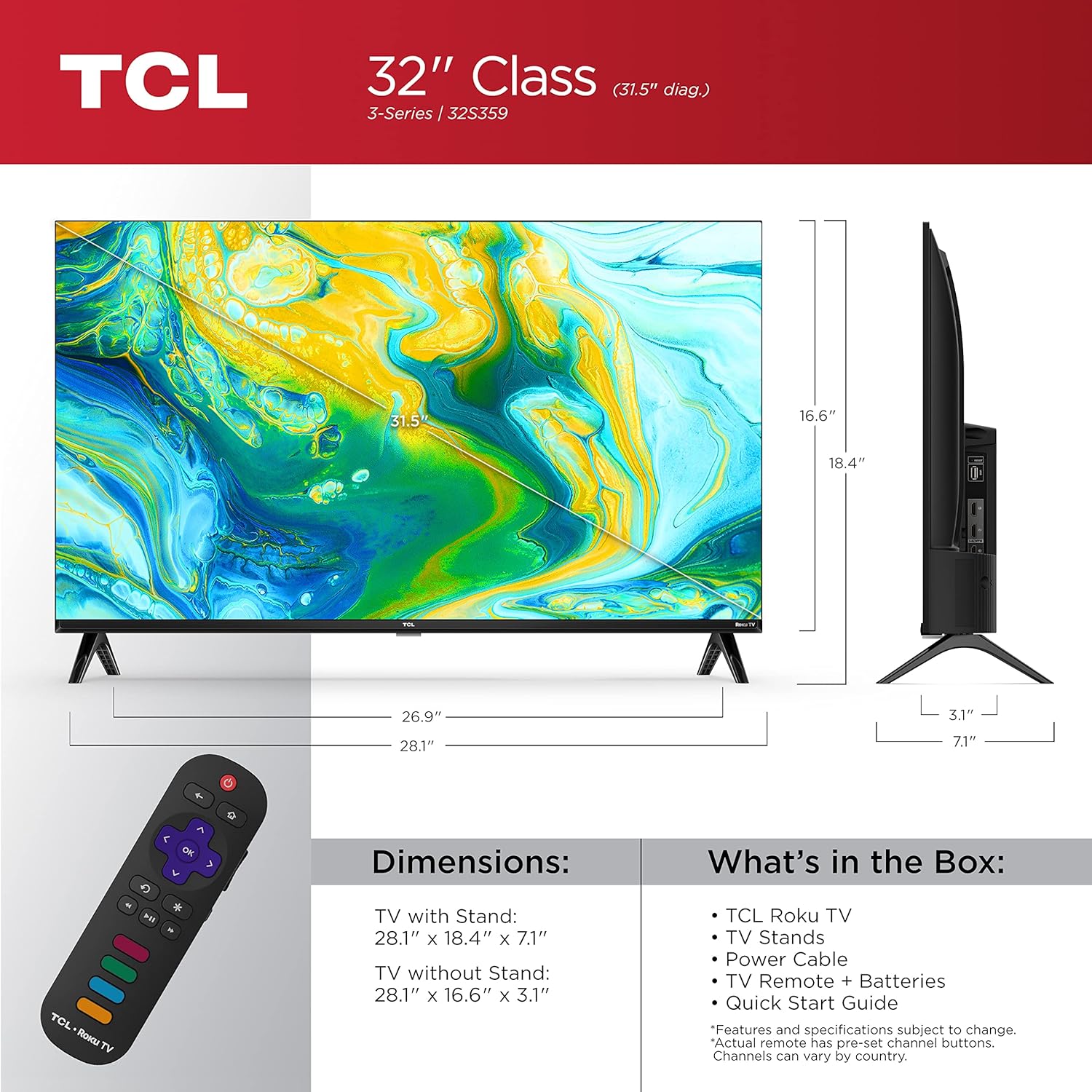 TCL 32 Inch Full HD 1080p Smart Roku LED TV Black 32S359 - Image 3
