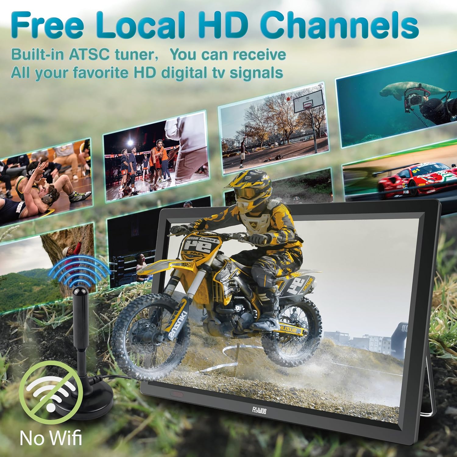 14 Inch Portable TV Battery Operated Flat Screen IPS Display with Remote and Stand - Image 2