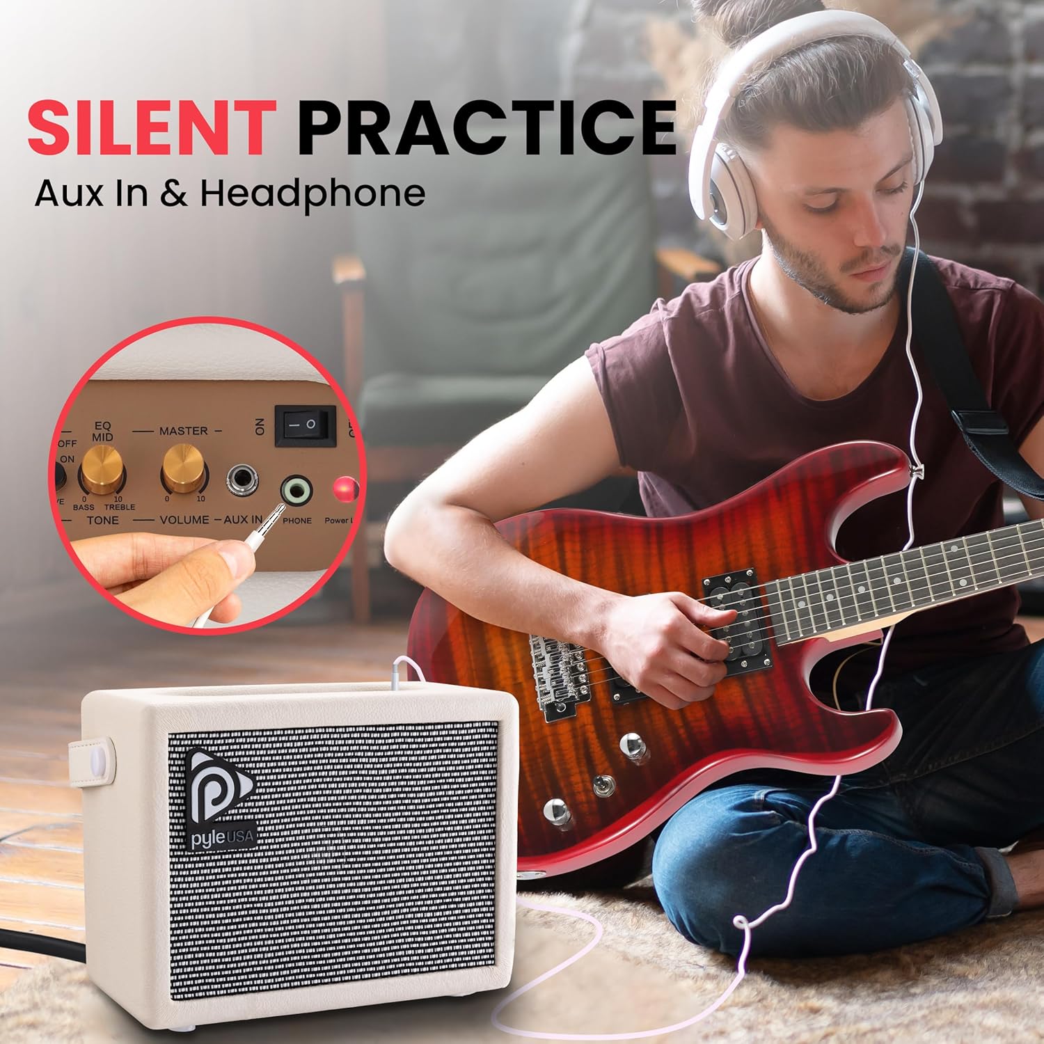 Pyle Portable Electronic Guitar Amplifier 5-Inch Speaker with Volume Bass Treble Controls Lightweight Plywood - Image 7