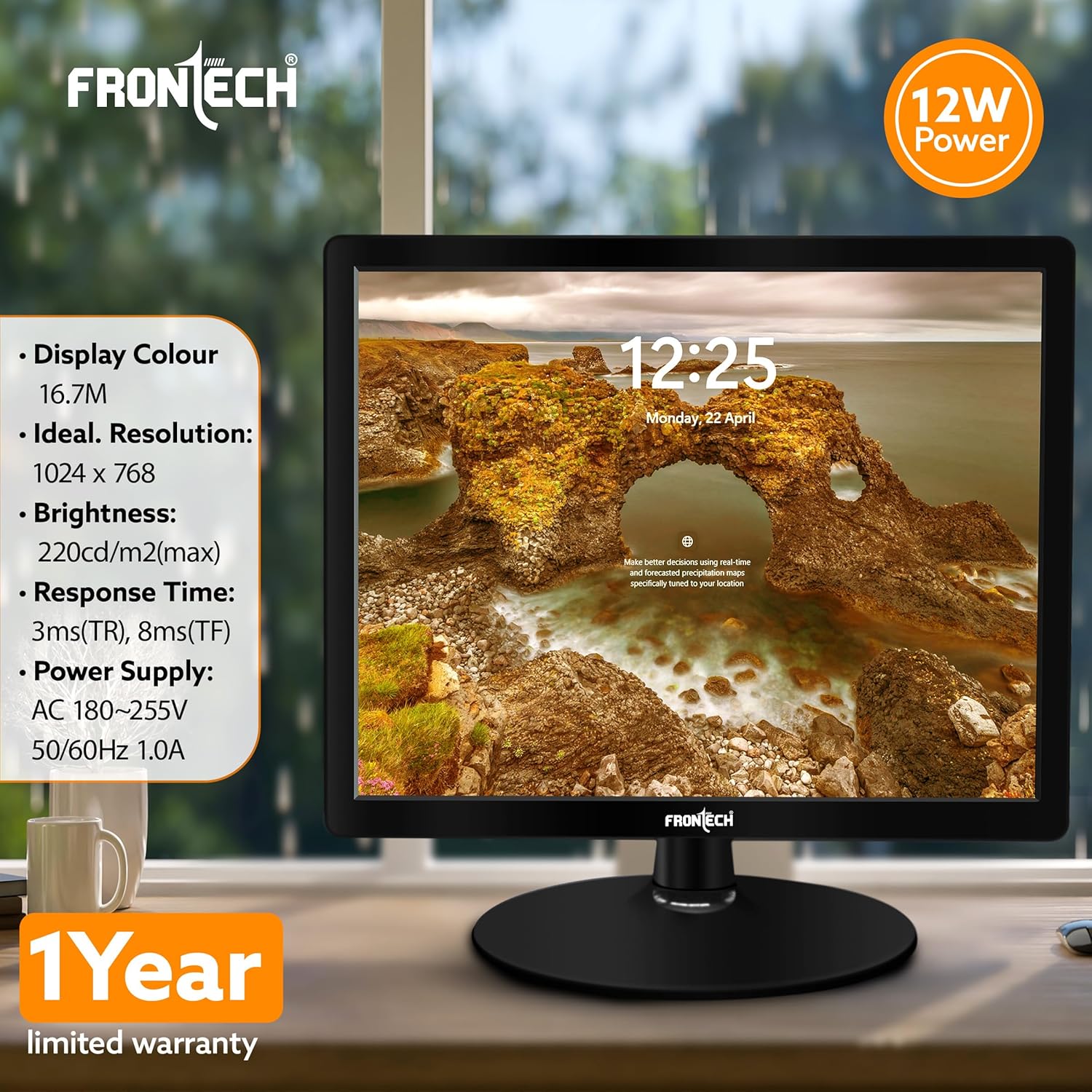 FRONTECH 15 Inch HD LED Monitor Black Slim Stylish Design HDMI VGA 1024x768 16.7M Colors - Image 3