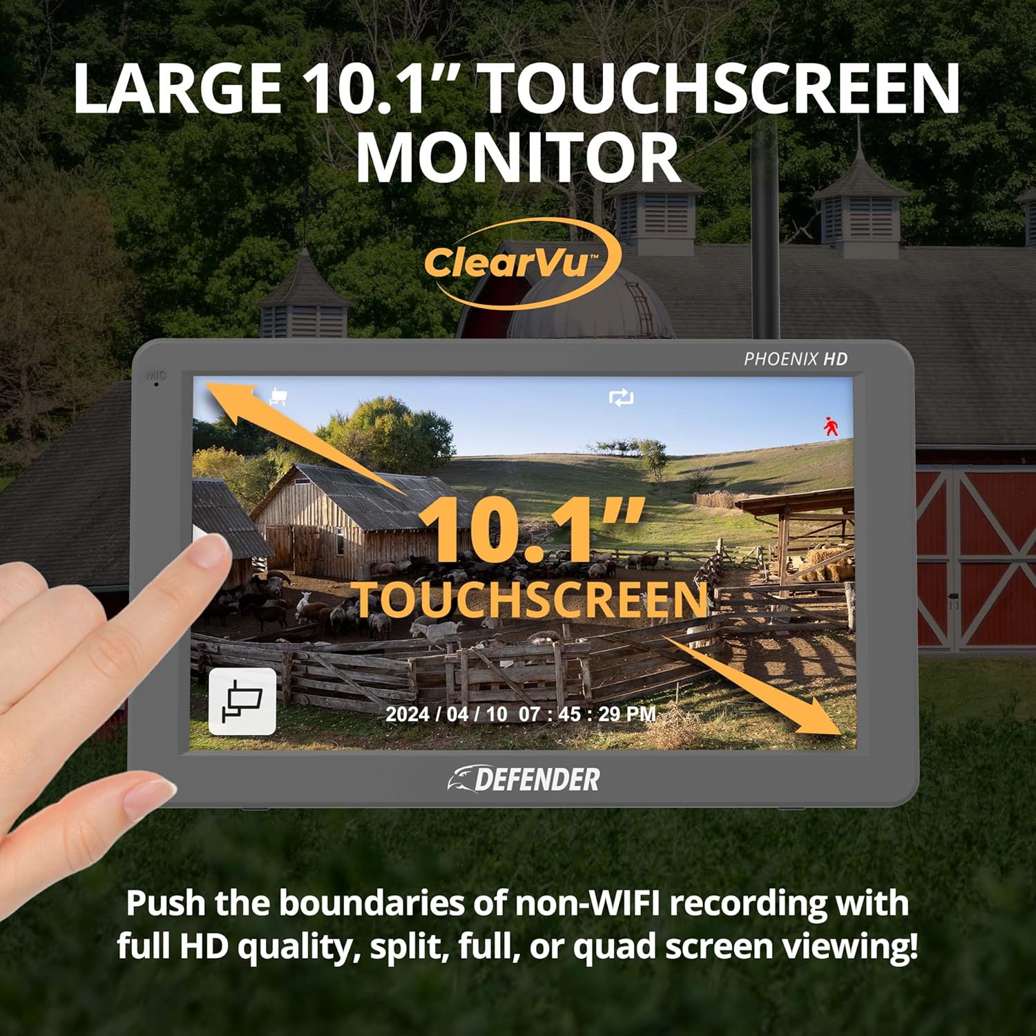 Defender PhoenixHD 1080p Wireless Security Camera System 4-Camera Kit with 10.1" Monitor 1000ft Range 128GB SD Card 2 Year Warranty - Image 2