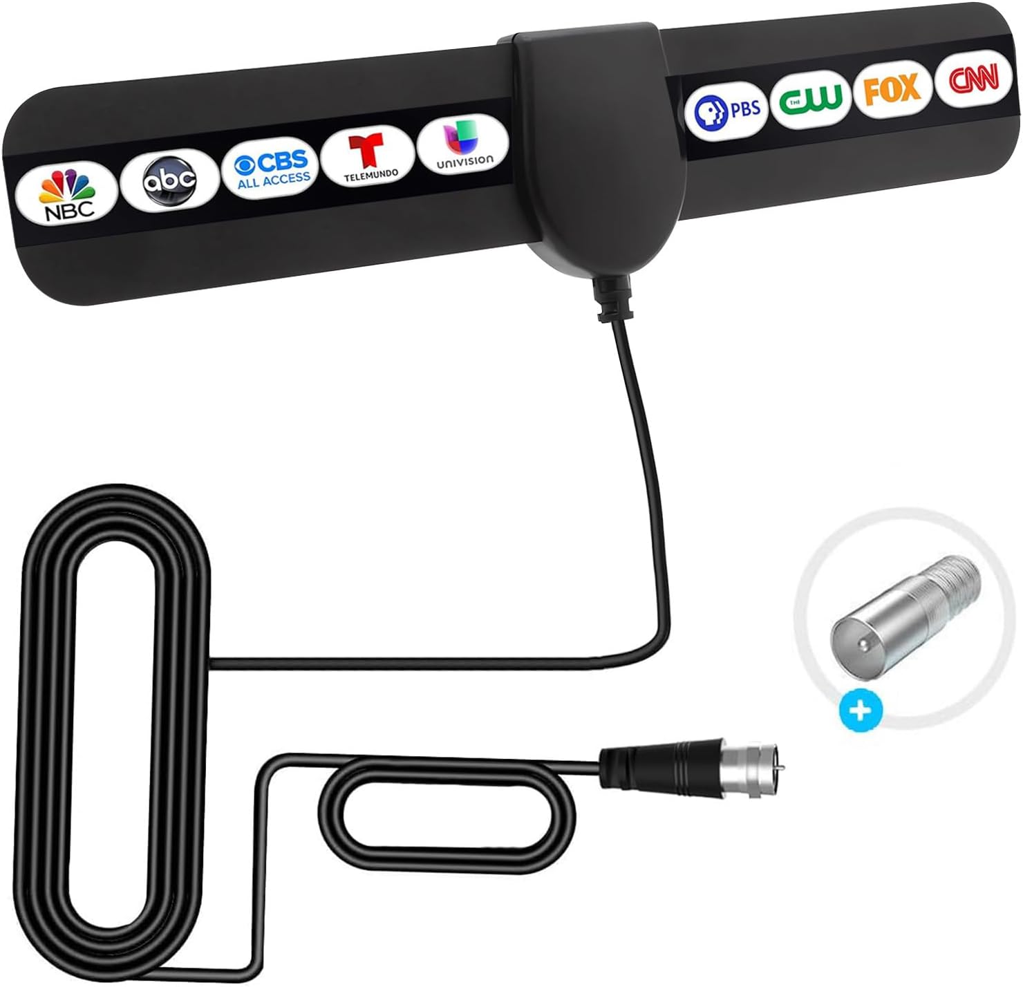 10ft Indoor Digital TV Antenna with 360° Reception, Signal Amplifier, and 4K/1080p Support