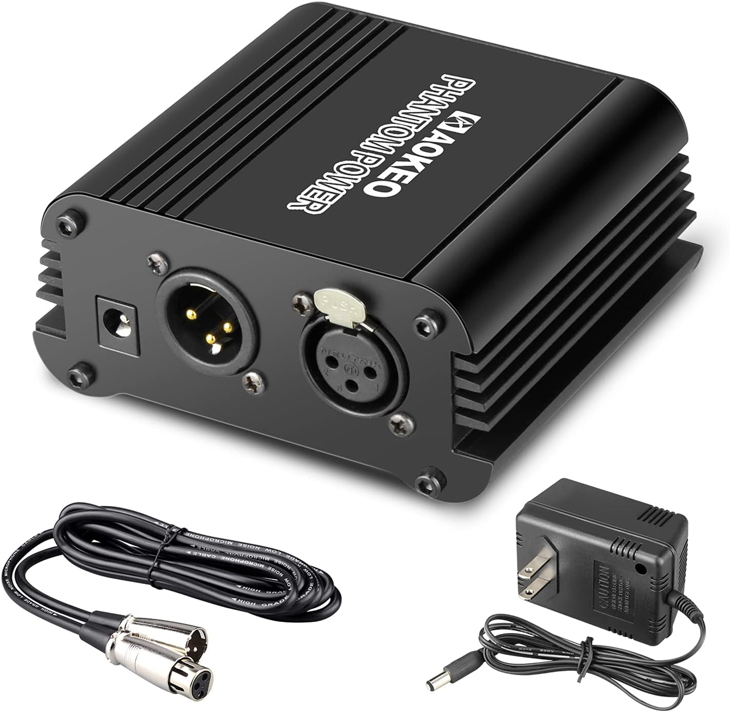 Aokeo 1-Channel 48V Phantom Power Supply with XLR Cable for Condenser Microphones
