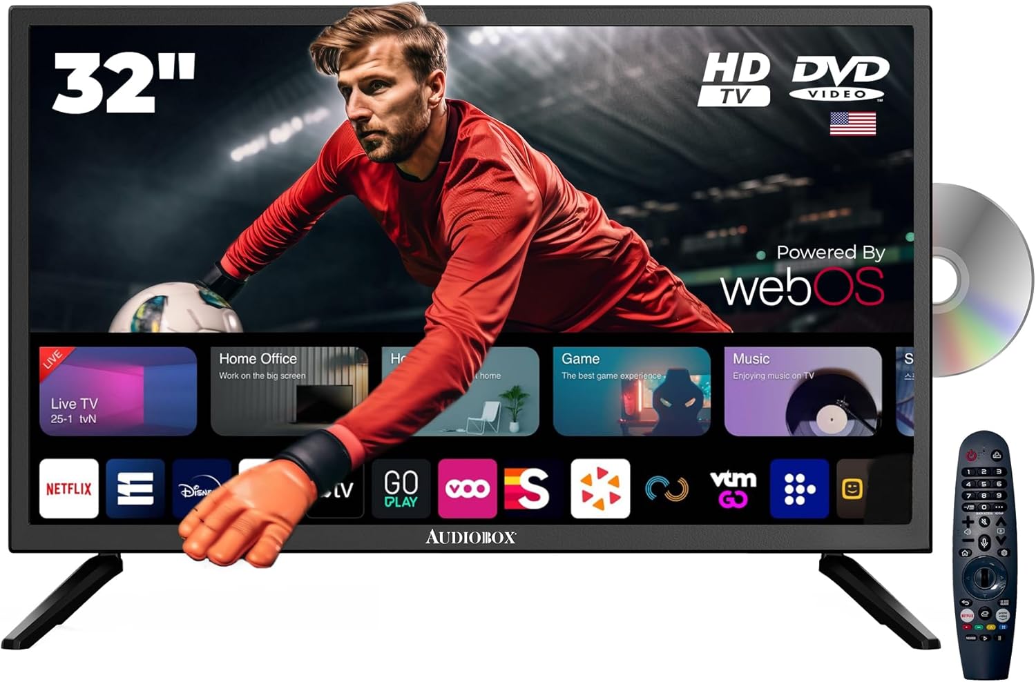 Audiobox 32-Inch HD LED Smart TV with Built-in DVD Player and Bluetooth Remote