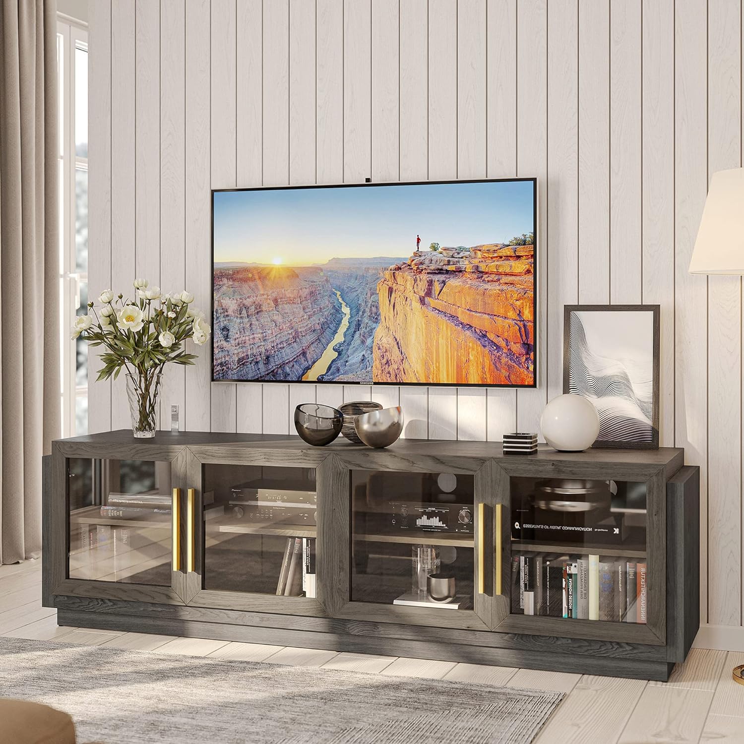 BELLEZE Brixston 70 Inch Modern Wood TV Stand for TVs up to 75 Inch Brown