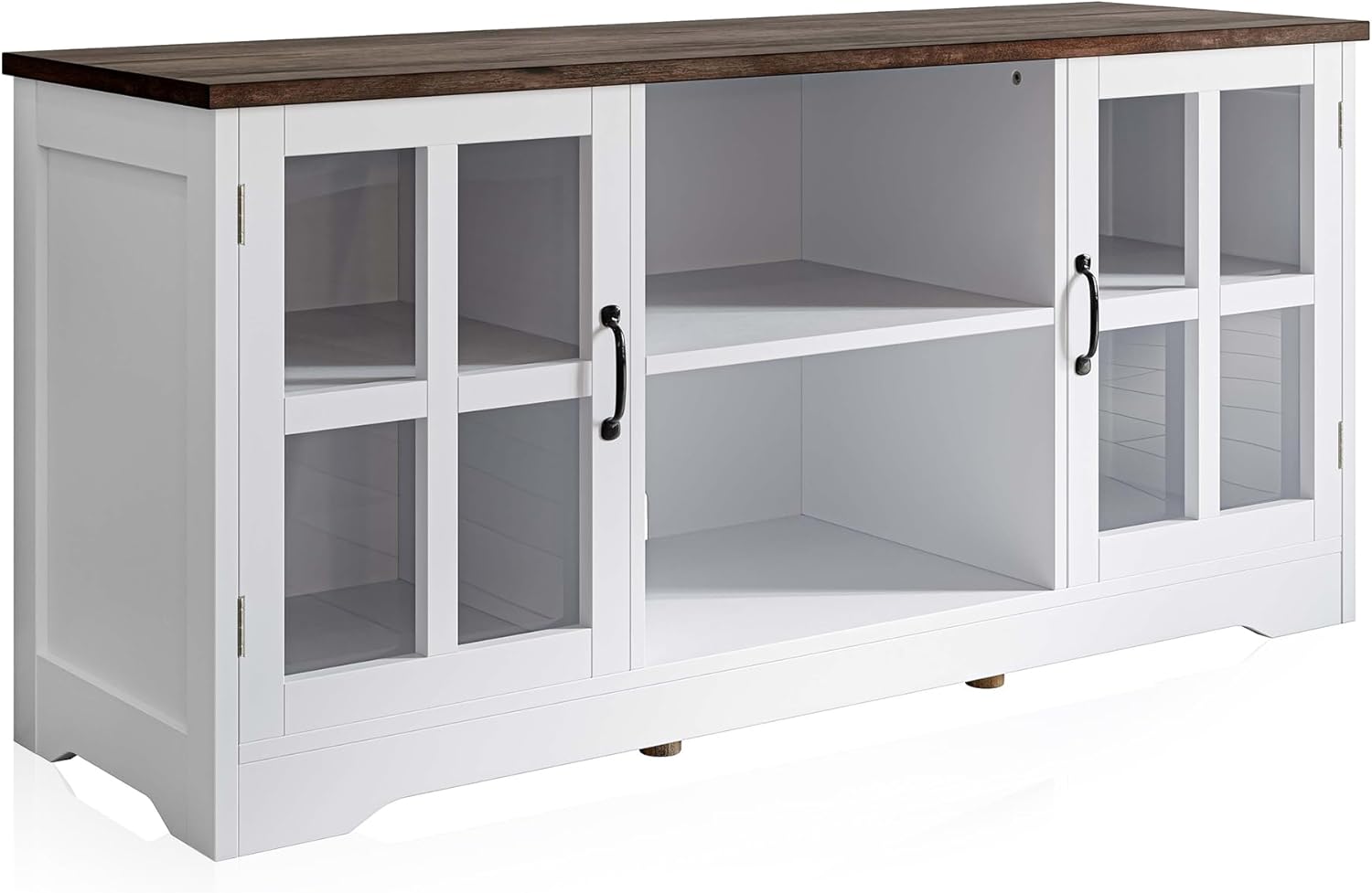 BELLEZE Modern 52 Inch White Media Console Sideboard Buffet for TVs up to 55 Inch Wood Glass Storage