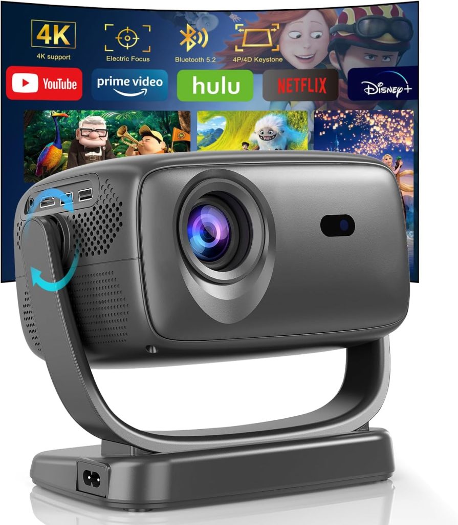 1080P FHD Mini Portable Projector WiFi 6 Bluetooth 5.2 Smart Outdoor Max 220" Display
