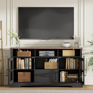 ChooChoo Black Farmhouse TV Stand Media Console Entertainment Center for TVs up to 75 Inches