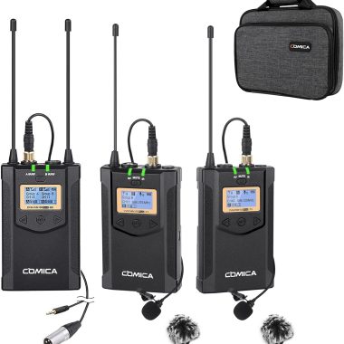 Comica CVM-WM100PLUS Professional UHF Wireless Lavalier Microphone System for Cameras, Smartphones, Laptops, Dual-Channel, AA Battery Powered