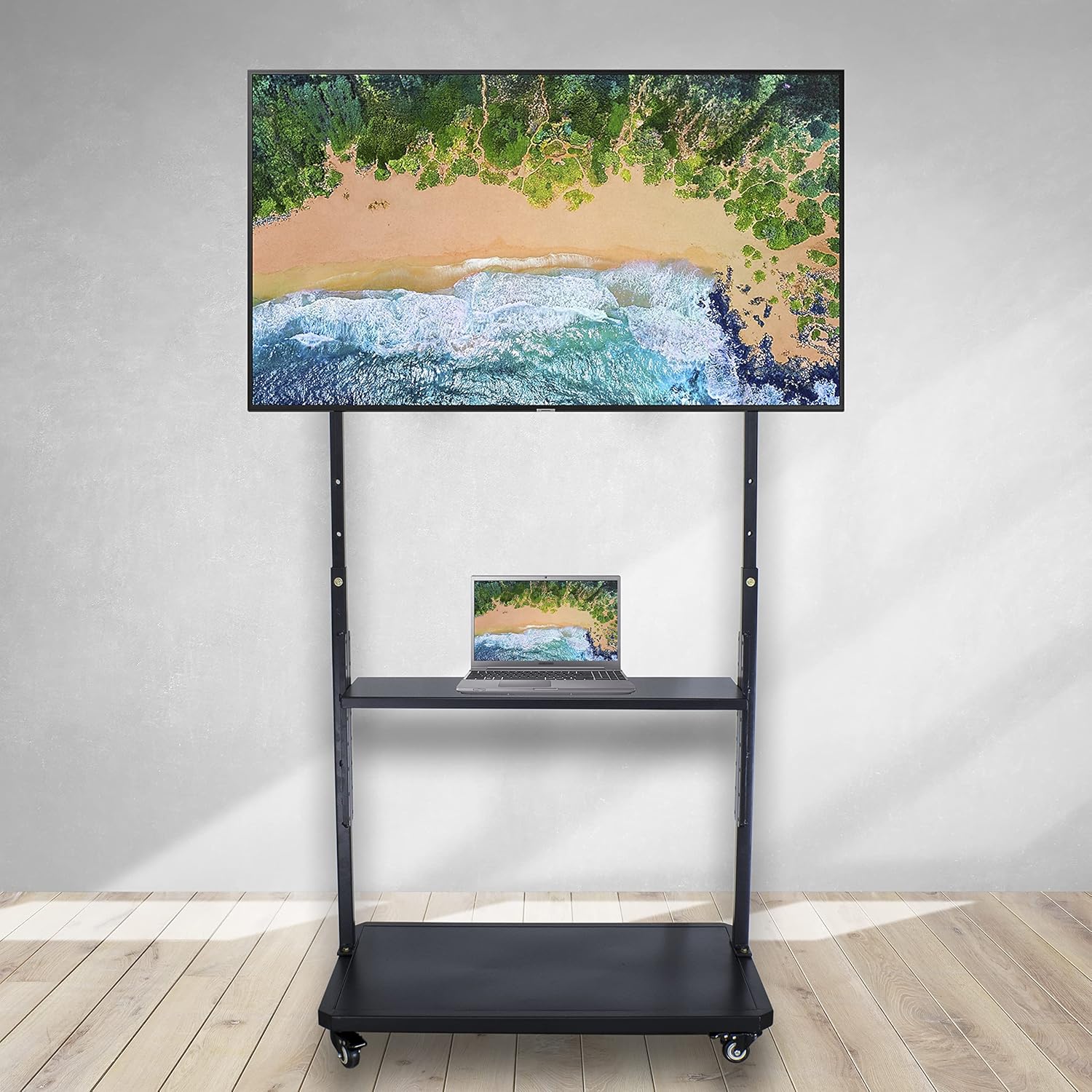 D&V ENGINEERING Adjustable Metal Mobile TV Stand for 32-70 Inch Screens, 200 Kg Capacity