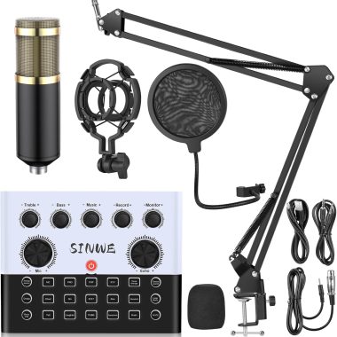 F993 BM-800 Podcast Equipment Bundle White with Voice Changer Live Sound Card