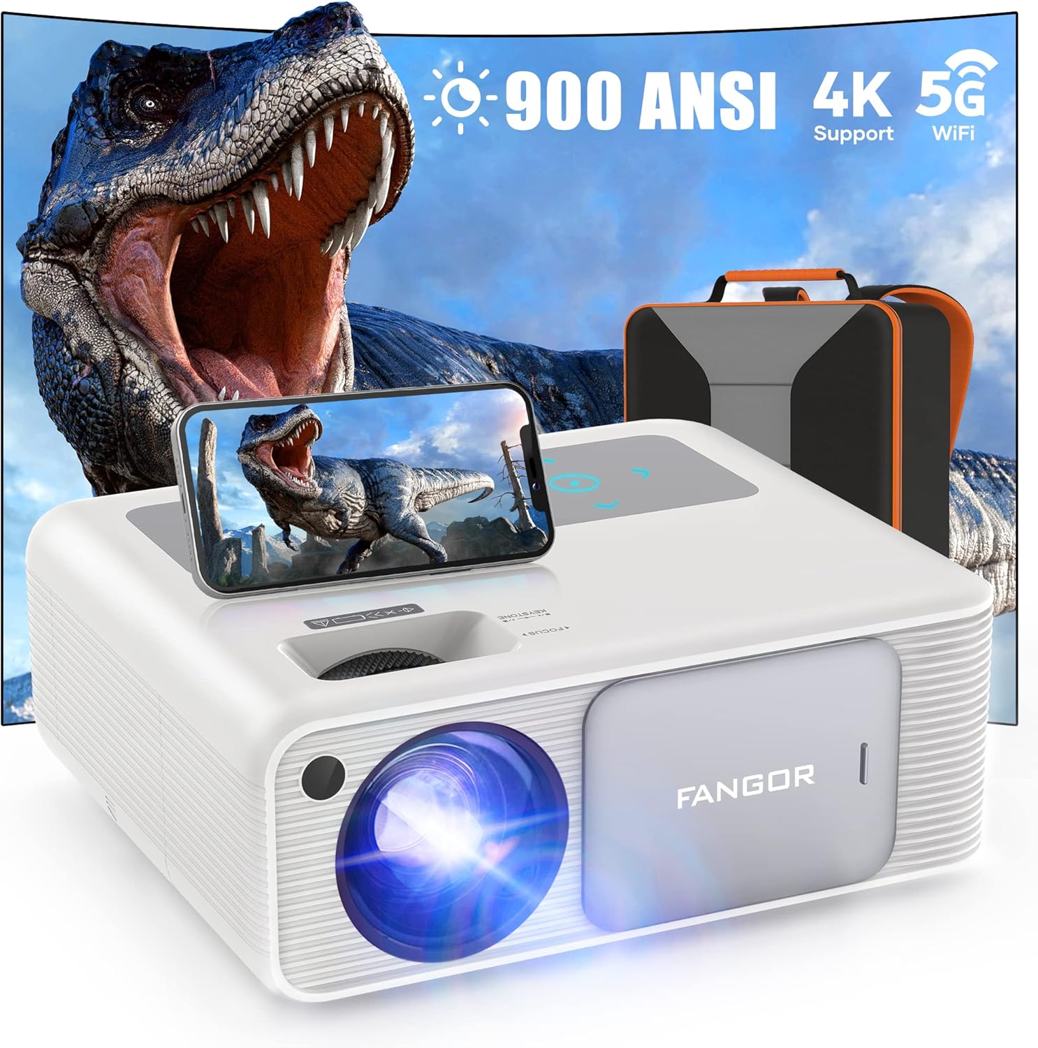 FANGOR 4K Supported 900 ANSI Lumens 1080P Native HD Outdoor Home Video Projector 5G WiFi Bluetooth