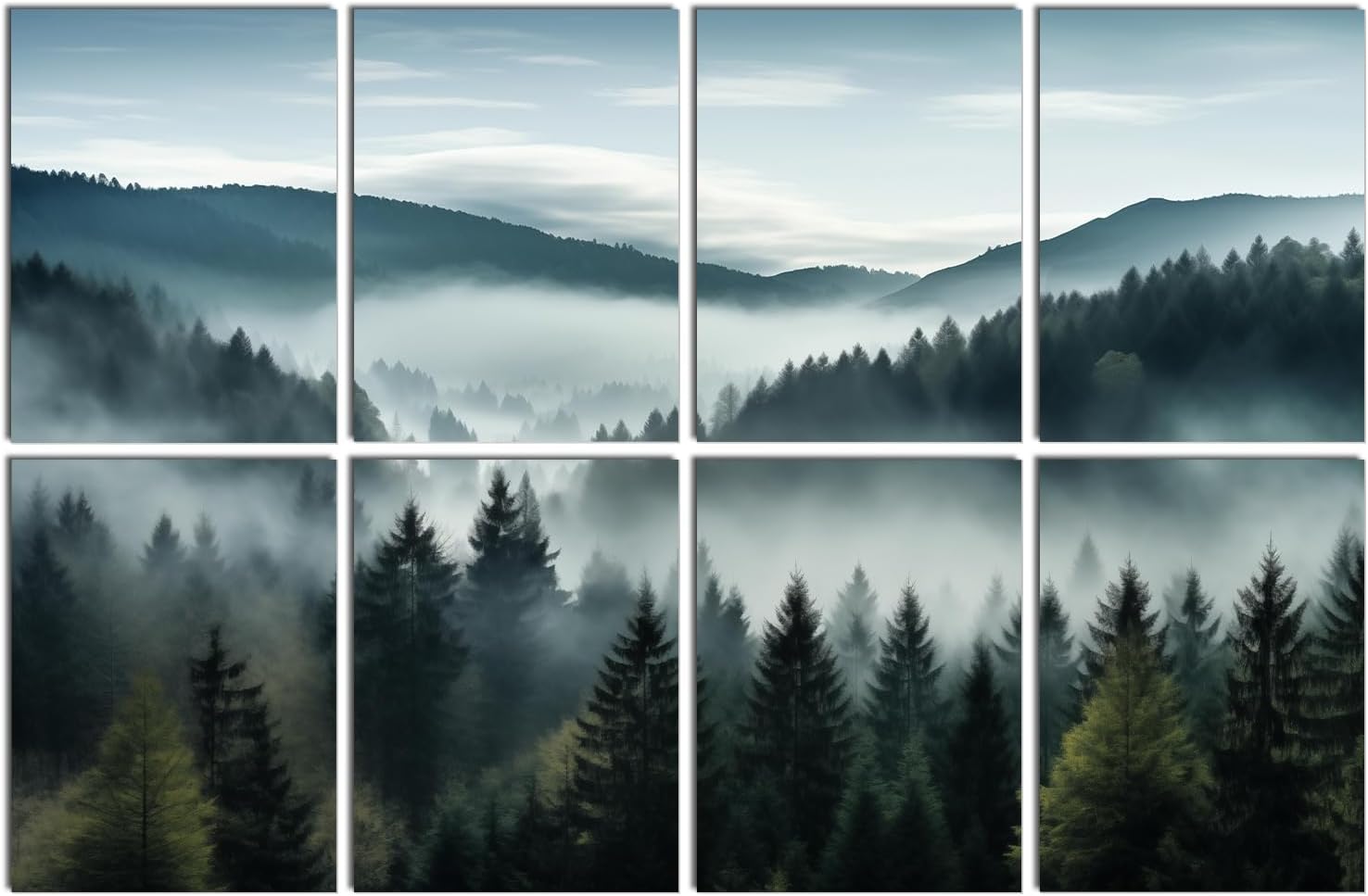 FurnoFlexArt Decorative Acoustic Panels 48x32 Inch Misty Forest Sound Proof Foam Tiles