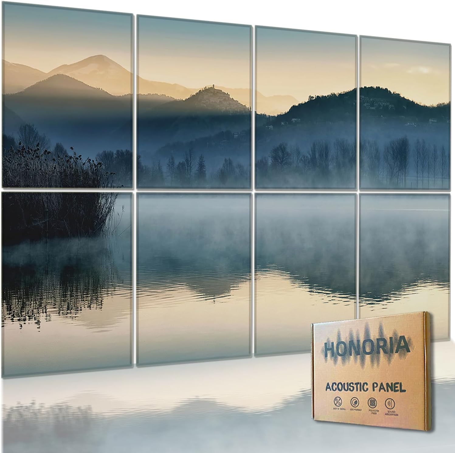 HONORIA 8 Pack 48x32 Inch Decorative Self-Adhesive Acoustic Wall Panels for Sound Absorption