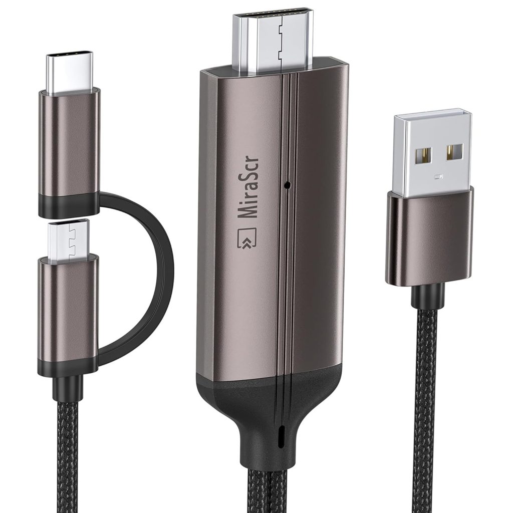 KAMING 6.6ft 2-in-1 USB C Micro USB to HDMI Cable 1080P HD Mirroring Charging for Android