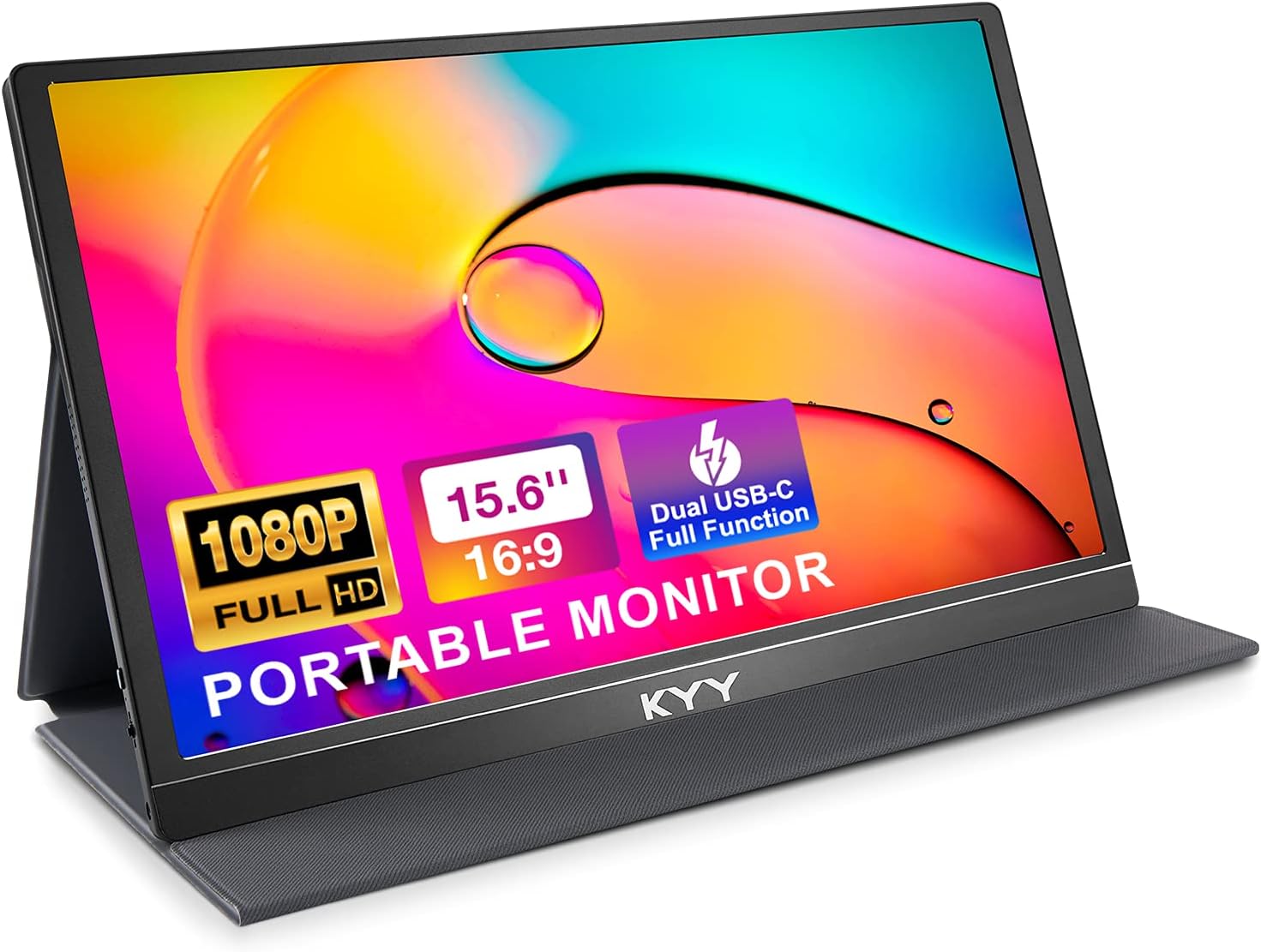 KYY 15.6 Inch 1080P FHD IPS HDR Portable Monitor with Smart Cover and Dual Speakers