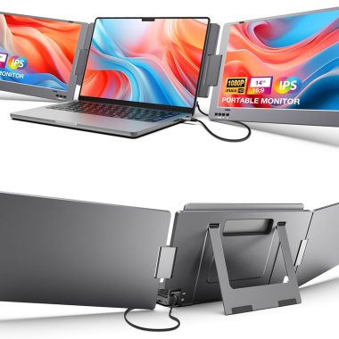 KYY 14'' FHD 1080P Triple Portable Monitor USB-C HDR IPS Laptop Screen Extender Dual Monitor for 12-16" Laptops