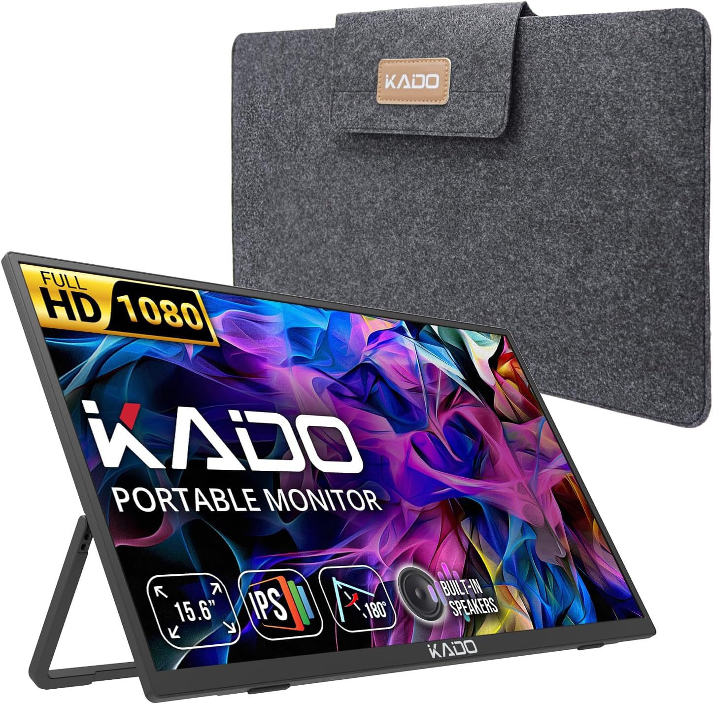 Kado 15.6" FHD 1080p Portable Gaming Monitor with Built-in Speakers, Ultra-Slim IPS Display, USB-C HDMI Connectivity