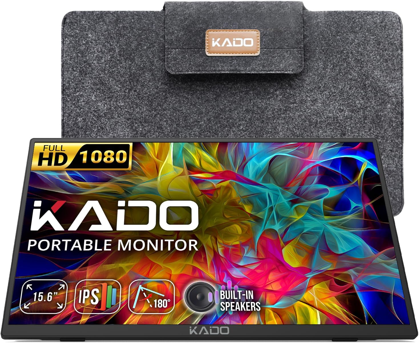 Kado 15.6 Inch FHD 1080p Portable Monitor with Built-in Speakers, Ultra-Slim IPS Display
