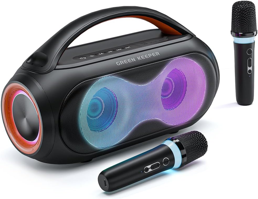 Portable Bluetooth Karaoke Machine for Parties with 2 Wireless Mics, 200W Speaker, Magic Voices & RGB Lights