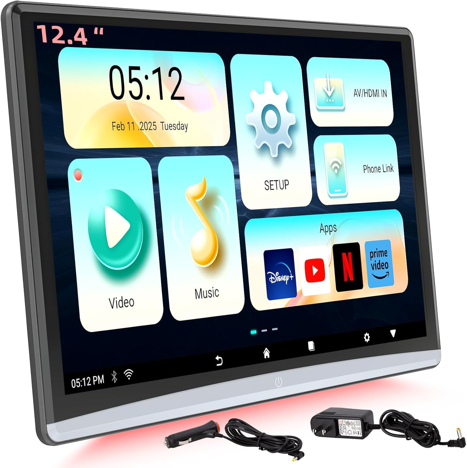 Kaskawise 12.4 Inch Android 11 Touchscreen Car Headrest Monitor 2GB RAM 32GB Storage 4K Mirror Link