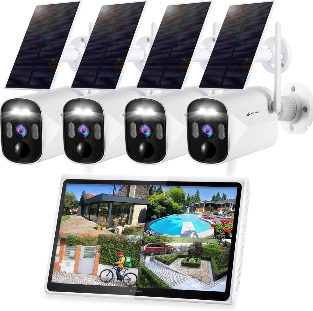 Kittyhok 4-Piece Wireless Solar Security Camera System with 10" IPS Monitor and 10CH NVR