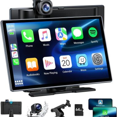 LAMTTO 9 Inch Wireless Portable Carplay Screen 4K Dashcam 1080p Backup Camera Apple Carplay Android Auto